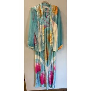 Vtg 1970's Dress and Jacket Set Mod Maxi Floral Abstract Hippie Colorful Sz L